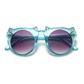 太阳镜男女童防紫外线防晒遮阳镜透明猫咪时尚宝宝蛤蟆镜眼镜儿童