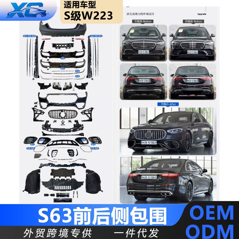 Suitable for 21-23 Mercedes-Benz S-Class W223 new upgrade modification S63 surround bumper S63 body kit Suitable for 21-23 Mercedes-Benz S-Class W223 new upgrade modification S63 surround bumper S63 body kit