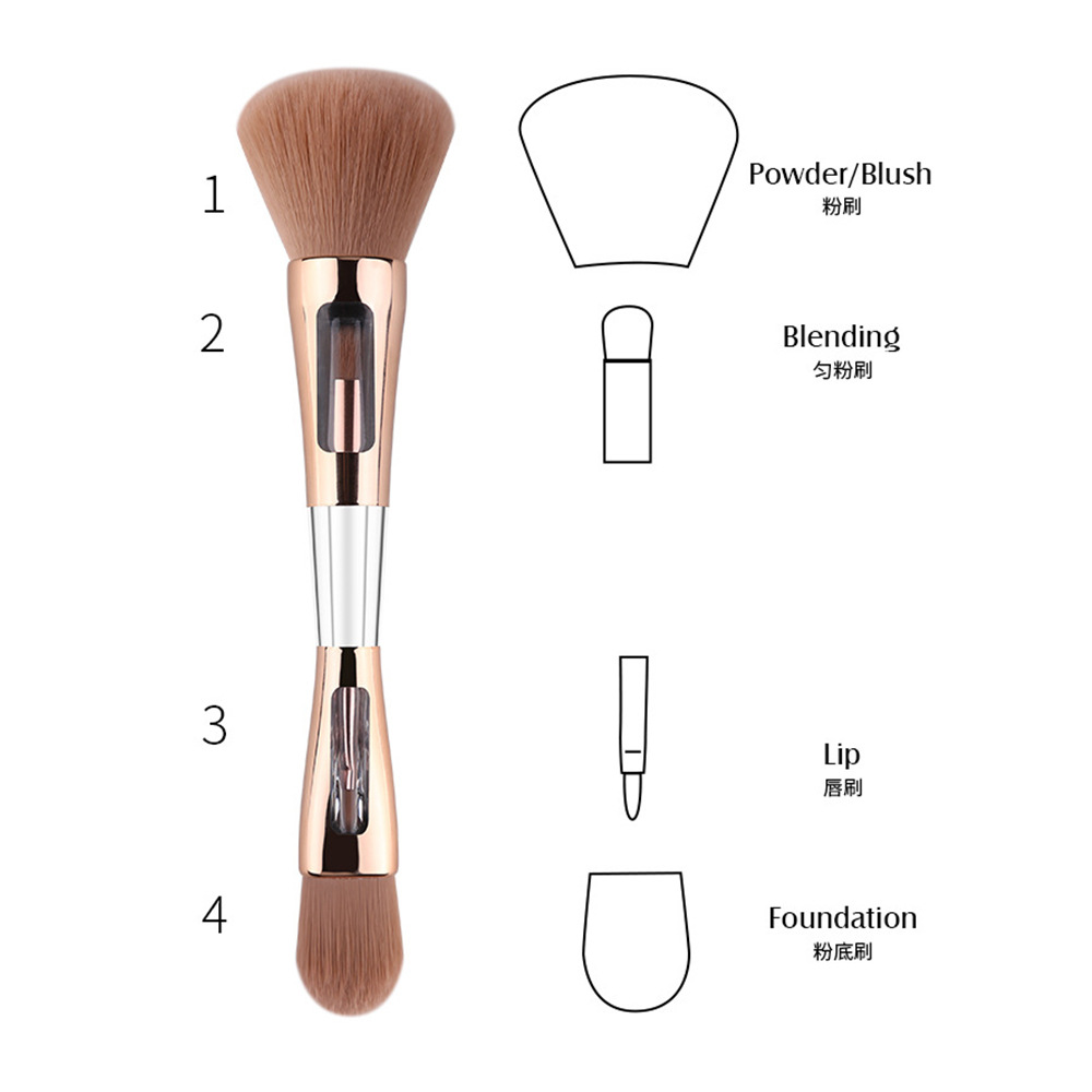 Patente transfronteriza herramienta de maquillaje multifuncional cuatro en uno sombra de ojos de cejas inclinadas contorno de polvo de tamaño de cepillo de maquillaje personalizado