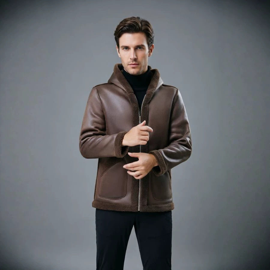 Áo khoác jacket nam dày dặn hai mặt mặc được có mũ, dáng rộng, dài áo 50–65 cm — Màu cà phê, màu đen