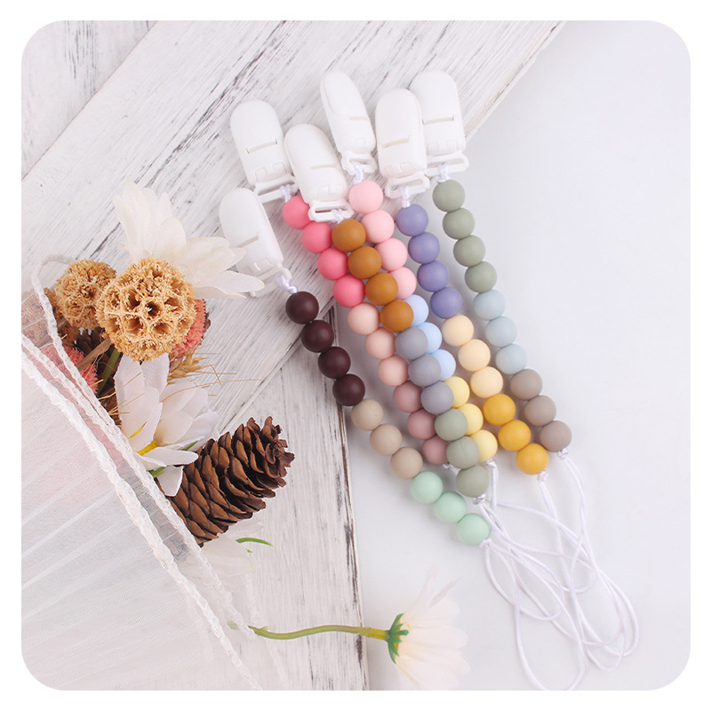 Productos para bebés Rainbow Silicone Beads Chubby Chain Calming Baby Silicone Beads Bite Gum Molars Anti-Falling Chain New