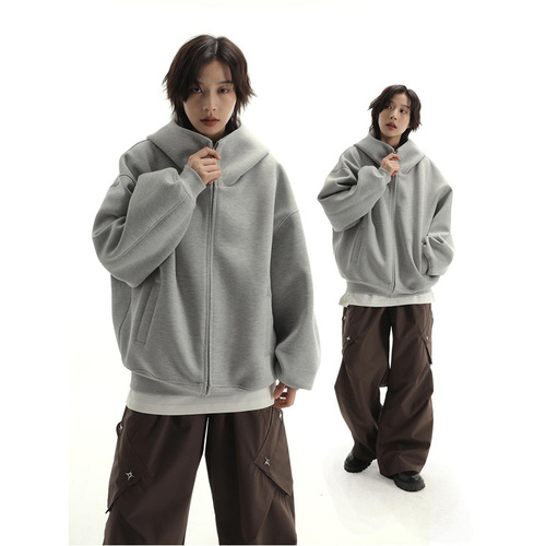 American Spring and Autumn Season Hooded Zip-Up Sweatshirt Men's Trendy Loose Design Sweatshirt Versatile Sport Coat