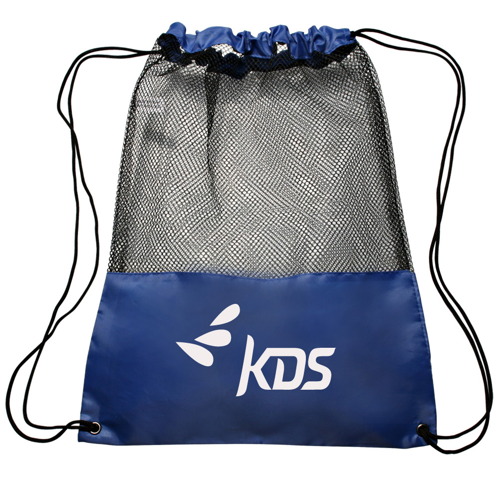 涤纶网布拼接束口抽绳收纳袋 儿童培训背包袋