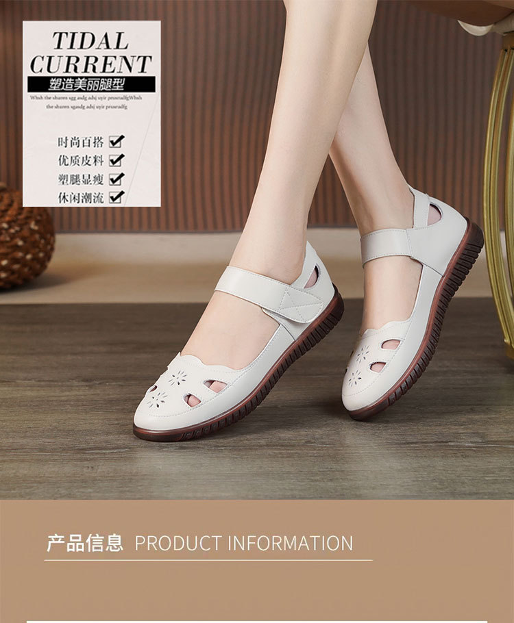 Sandal da thật nữ đế cao su bệt thoáng khí, phong cách thoải mái cho mẹ — màu đen chi tiết 2