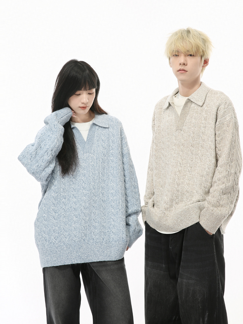 MTLCLOTHES Hombres| Nuevos productos de otoño coreanos falsos de dos piezas de camiseta de collar pullover pareja suéter suelto