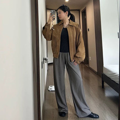 MSB复古老钱风绒皮夹克外套女 2025年秋季新款拉链棕色宽松上衣