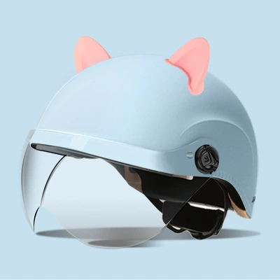 Motosiklet kaskı (dəbilqə) | helmet summer sun protection portable - summer-helmet-frosted-blue-summer-helmet-transparent-mirror-accessories-rabbit-ears-pink-one-size-fits-all