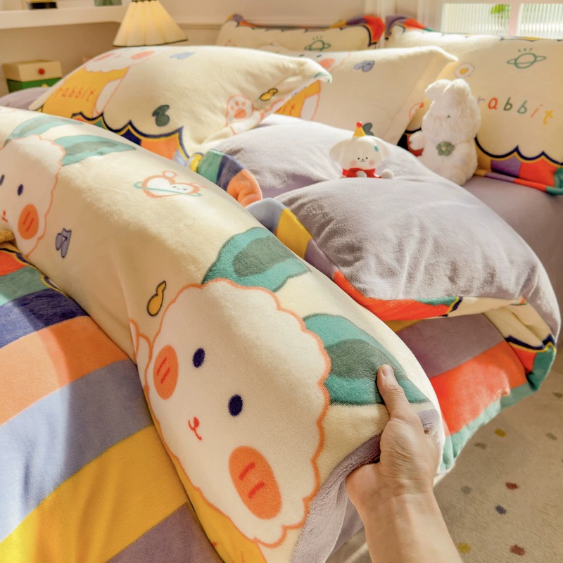 Demi-season velvet warm jeans, children's set, fleece fitted sheet, keep warm fleece duvet cover, 4 piece set, 3 piece set