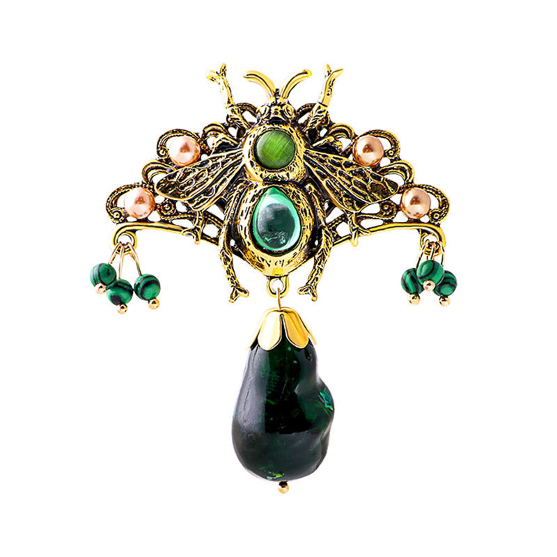 Vintage Retro Pearl Bee Pendant Brooch Light Luxury Butterfly Bee Pin Hollow Coat Corsage Tassel Accessory