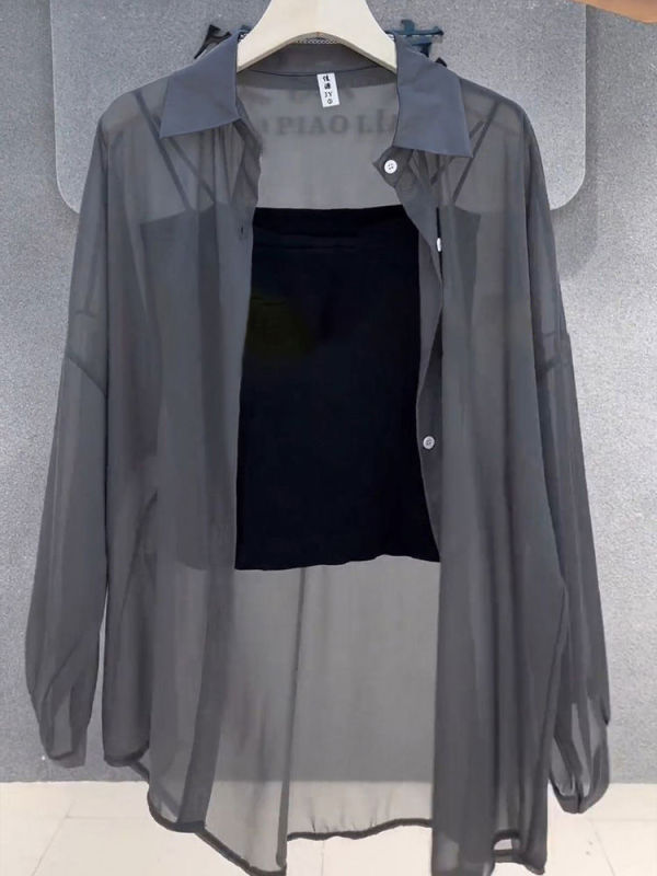 シックできれいな紫色のシフォンの上着の女性2024年夏の薄い高級感のあるアイスシャツの日焼け止め服の高級|undefined