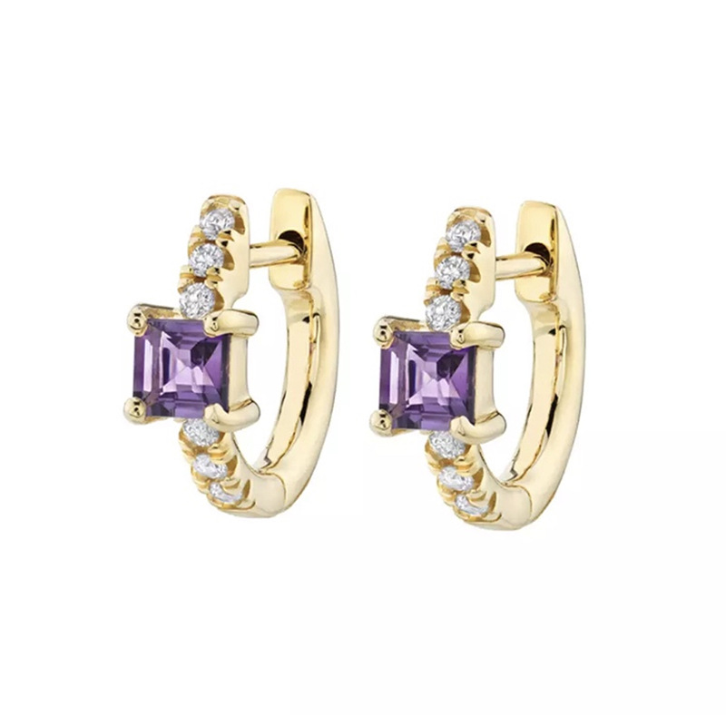 Foreign Trade European And American C-shaped Earrings Purple Zircon Earrings S925 Silver Needle Earrings Set display picture 10