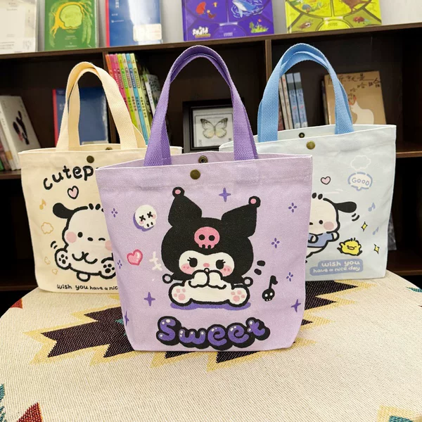 2025 New Cute Canvas Bag Cartoon Japanese Style Tutoring Lunch Bag Small Handbag Women's Handbag