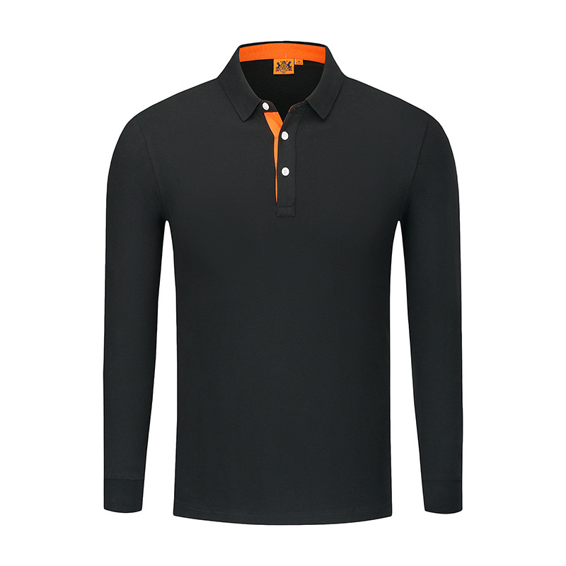 Otoño y invierno de color sólido cuello polo camiseta de polo de algodón blanco camiseta de polo de hombre manga larga vestido de trabajo personalizado bordado