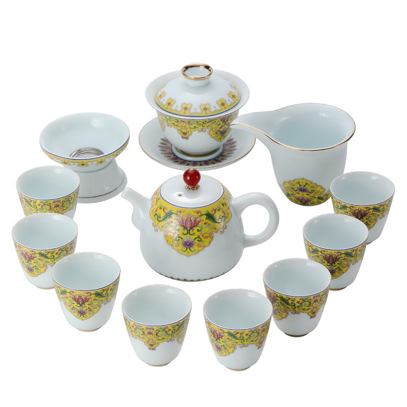 徳化白磁羊脂玉影青功夫茶器セット、ビジネスイベントの贈り物、お茶の淹れ道具、記念品|undefined