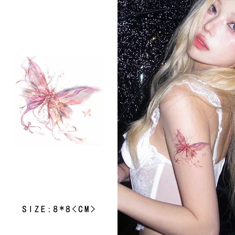 Dream Breeze Colorful Tattoo Stickers Sweet Cool Hyuna Ins Style Butterfly Fresh Spicy Girl Collarbone Pure Desire Style Long-Lasting