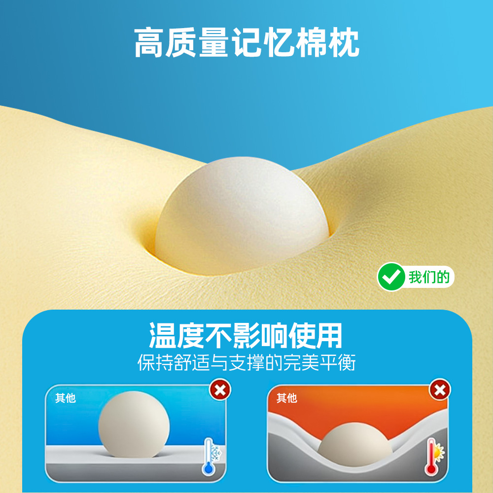 枕头冰丝面料人体工学记忆棉枕芯