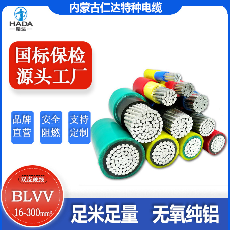 仁达BLVV国标10-300平单芯双皮电缆线户外地埋多股铝芯电缆线
