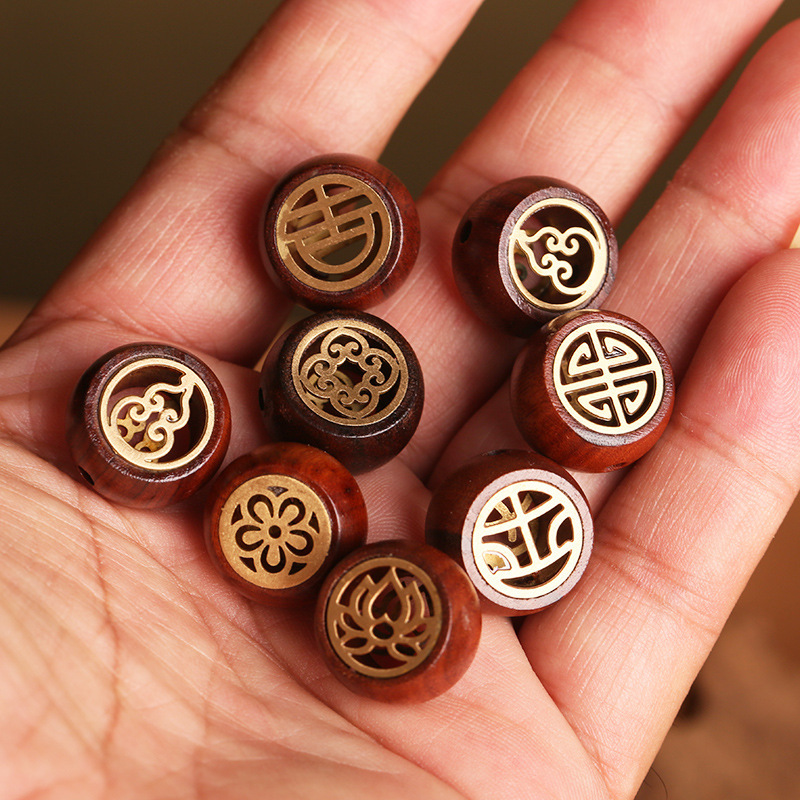 Rosewood Hollow Back Cloud Inlaid Brass Ping An Pendant DIY Accessories Jewelry Keychain Pendant Craft