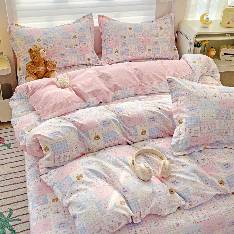 100% algodón cuatro piezas dormitorio de estudiantes de algodón dibujos animados sábanas de cama de tres piezas de ropa de cama