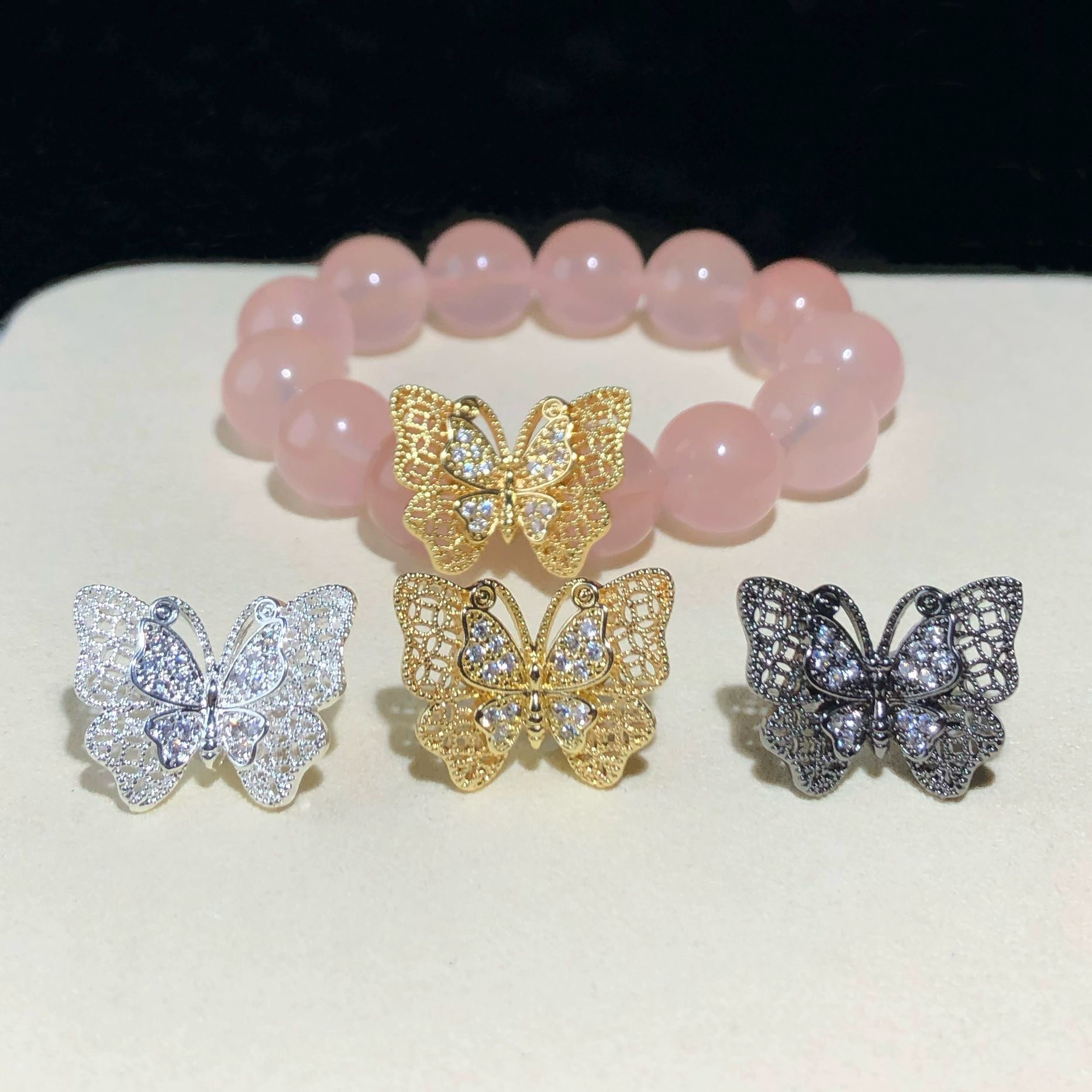 14K Gold-Filled Strong Color-Preserving Crystal DIY Accessories Cut Out Lace Butterfly Spacer Bead Flower Holder Bracelet Necklace Handmade Accessories