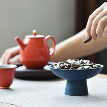 陶瓷创意水果盘高脚茶点盘中式客厅茶几家用轻奢风干果碟子零食盘