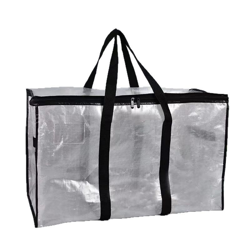 Bolsa de mudanza transparente, edredón, bolsa de almacenamiento de ropa, bolsa de cremallera impermeable para el hogar, bolsa de mano tejida PP gruesa de gran capacidad