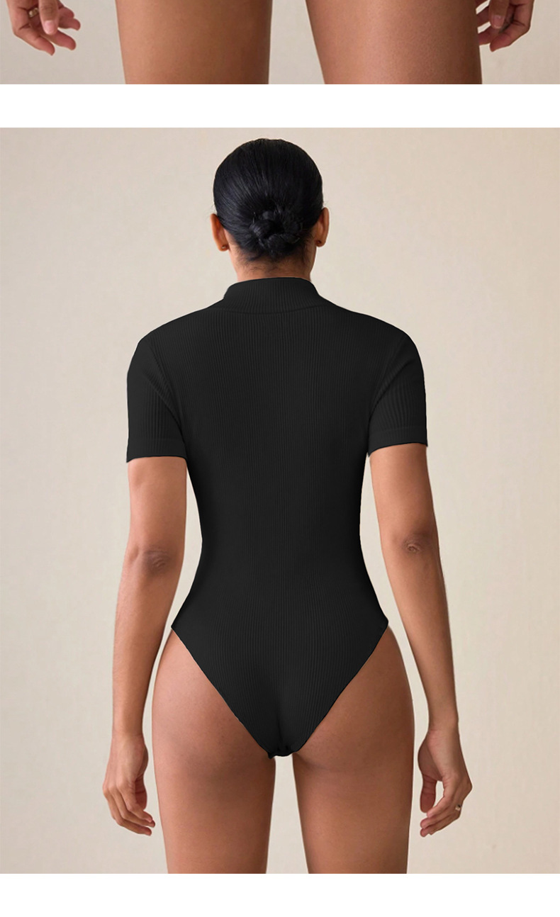 Summer Sports Ribbed Short-sleeve Zippered Jumpsuit Women, Suitable For Layering Or Outerwear,_ecoleips.com