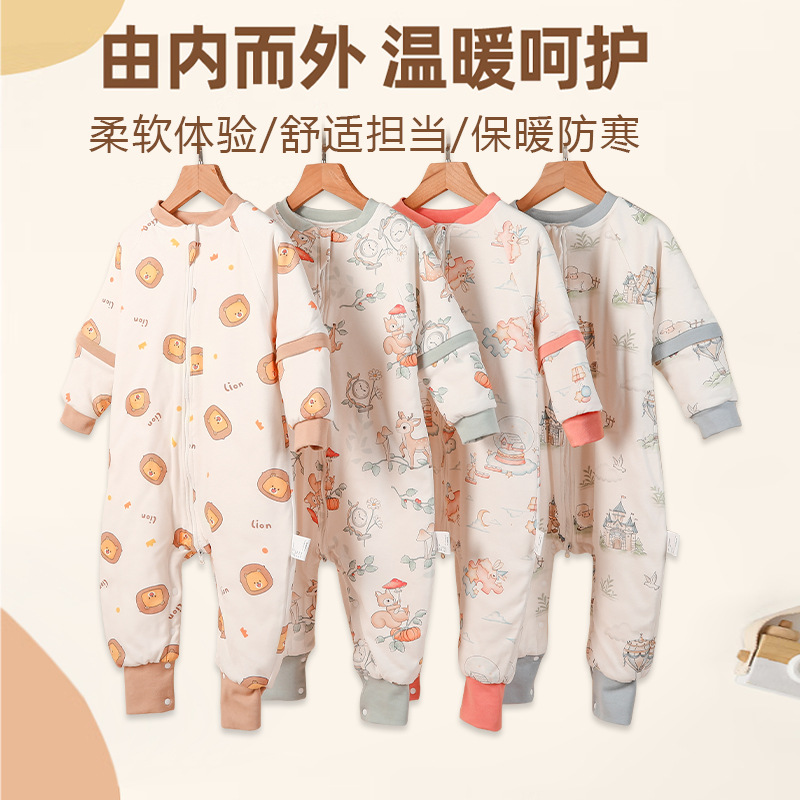 Baby One-Piece Constant Temperature Split-Leg Sleeping Bag Pure Cotton Spring and Autumn Cotton Sleeping Bag Children's Four-Season Pajamas Baby Sleeping Bag Ready for Sale