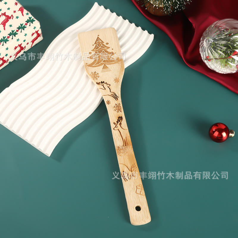 跨境木勺激光雕刻圣诞餐具厨房用具烹饪铲子竹制日用餐厨铲子厨具|undefined