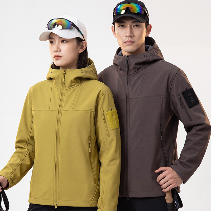 Autumn and winter soft shell jacket for men, outdoor hooded windbreaker, windproof and waterproof jacket, mountaineering coat, women's jacket, custom-made by manufacturer