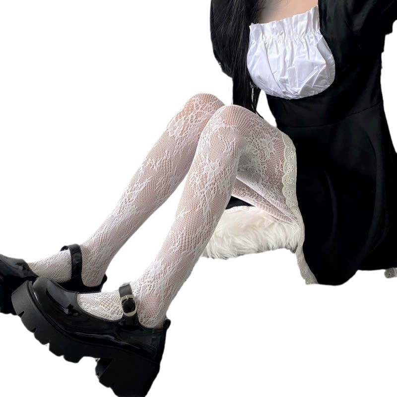 Летние тонкие милые белые сетчатые колготки, чулки, стиль Lolita