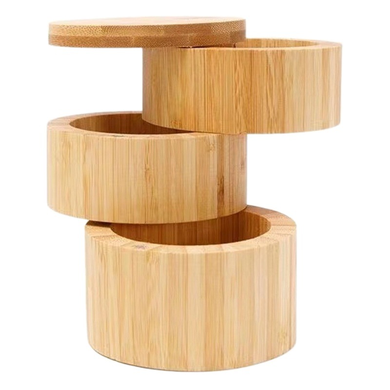Nuevo tarro de condimento de bambú giratorio especias condimento caja de almacenamiento suministros de cocina caja de condimento logotipo imprimible
