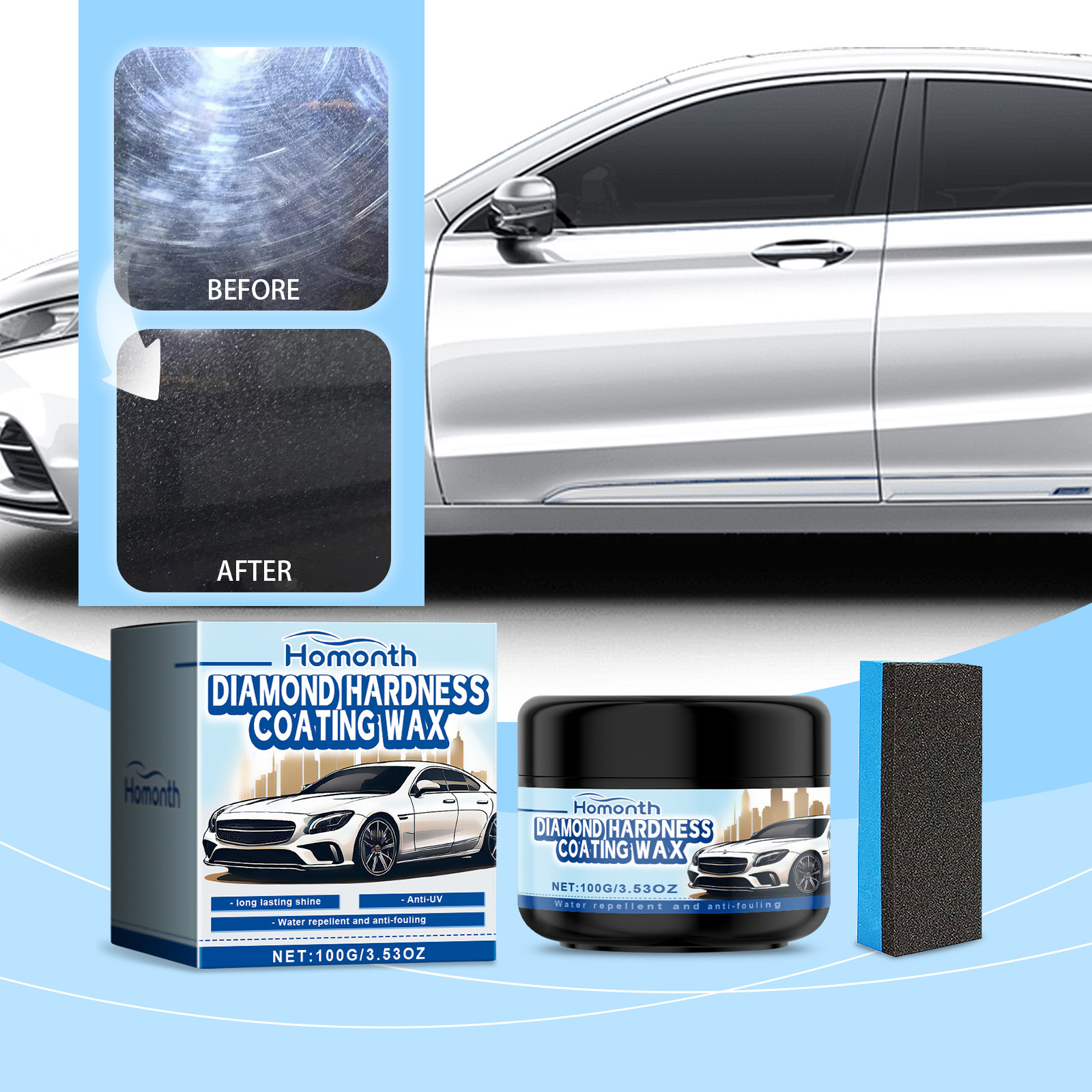 Homonth Car Polishing Wax Cleaning and Decontamination Car Paint Repair Scratch Polishing Renovation Maintenance Coating Wax