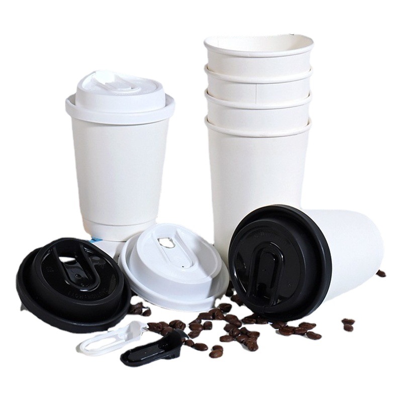 Taza de papel personalización desechable pequeño lote personalización 1000 doble piel de vaca gruesa taza de papel de café hueco con tapa USO COMERCIAL