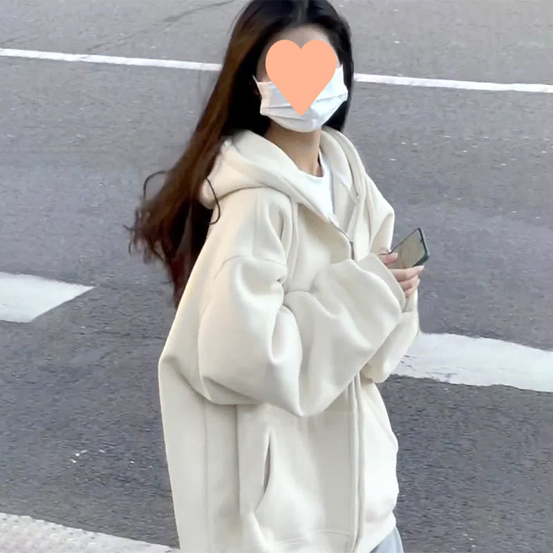 即墨卫衣显瘦外套女春秋2025新款女装灰色连帽重磅开衫韩系风穿搭|undefined