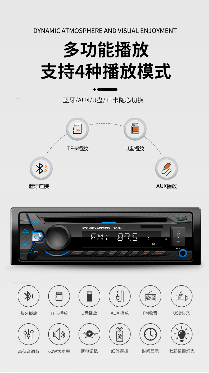 Global Universal Car Cd/Dvd Player Mp3 Bluetooth Radio High Power Optional Hdmi/Cprm Function
