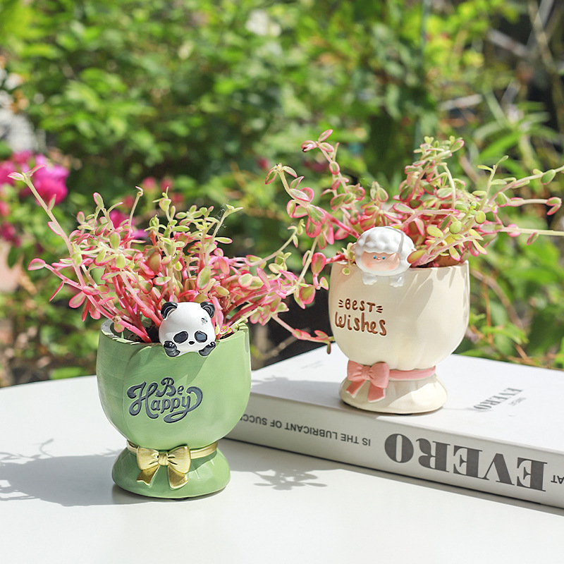 Chậu Cây Resin Chậu cây mọng nước mặt cười hoạt hình resin, chậu mini trang trí cửa sổ, nhà và tiểu cảnh (RG-191)