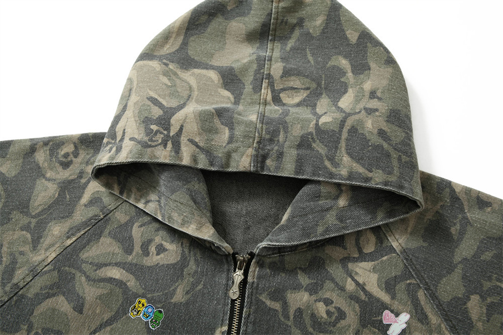 Giacca con cappuccio patchwork mimetica vintage da uomo e da donna, stile punk, vestibilità ampia, effetto consumato, per abbigliamento casual da strada, taglie dalla M alla 2XL_voghion.com