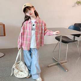 女童格子衬衫外套春秋款新款春季衬衣儿童薄款春装小女孩上衣