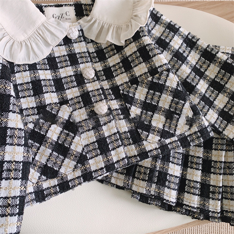 Classic Style Checkered Polyester Girls Clothing Sets display picture 4