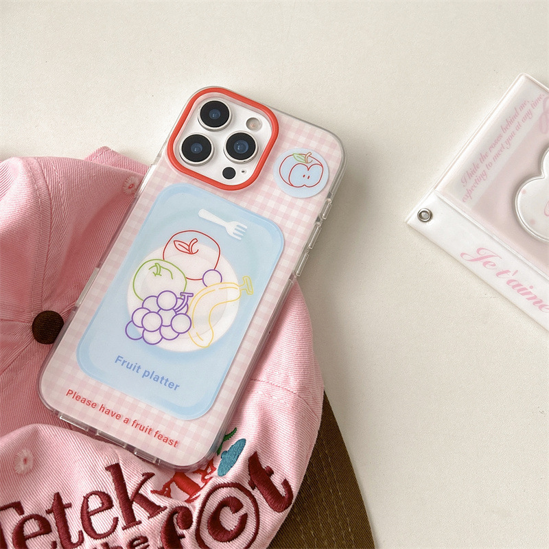 粉格线条水果盘磁吸支架适用iPhone16苹果15ProMax手机壳14小众13|undefined
