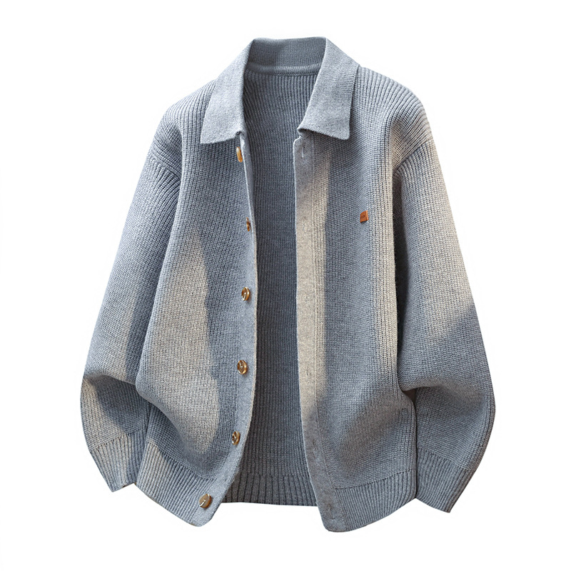 Ready Stock Cross-Border Hot-Selling Loose Knit Sweater for Men [New Style] 2025 Autumn and Winter Fashionable Lapel Cardigan
