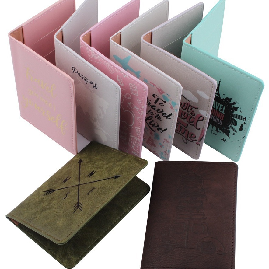 Estilo coreano nueva impresión digital de color multifuncional bolsa de pasaporte cubierta de cuero PU suministros de viaje de aviones