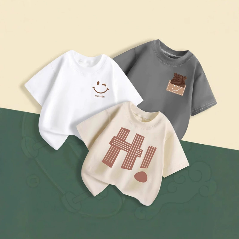Детская летняя футболка из хлопка, унисекс, корейский стиль, с коротким рукавом (90–150 см)