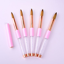貂毛粉色灌钻美甲水晶笔笔亚克力彩绘画花笔套装美甲笔刷现货批发