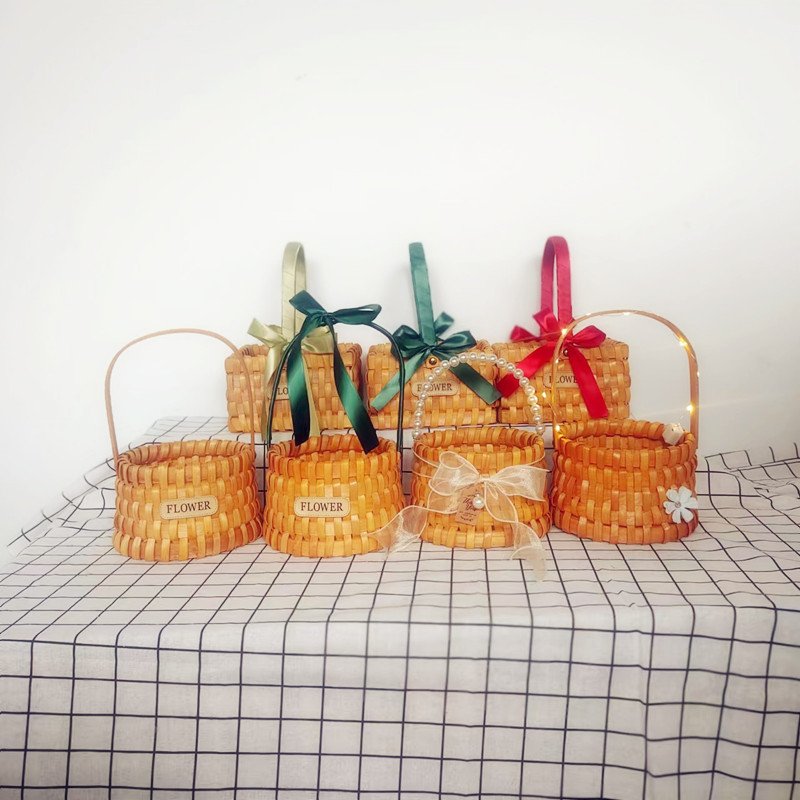 1492g Weight Storage Basket Storage & Cleaning 1 Piece Quantity Home Occasion Wood Material Valentine'S Day Festival Bow Knot Pattern Pastoral Style Pastoral Bow Knot Wood Storage Basket 2