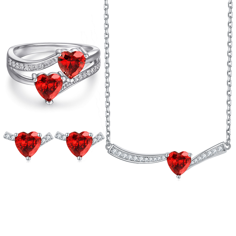 925 De Joyería De Plata Esterlina, Anillo De Gemas De Color Aguamarina, Pendientes De Corazón De Amor, Collar En Forma De Corazón De Rubí Para Mujeres De Alto Sentido display picture 2