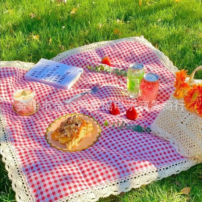 Cross-Border Shipping of Red Outdoor Beach Picnic Mats, Portable Cotton and Linen Fabric Thickened Camping Tablecloths, Cross-Border Backdrop Cloth