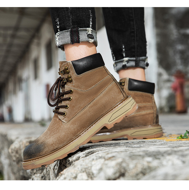 Ψηλές, μεγάλες κίτρινες μπότες, με στρώση κεφαλιού, δέρμα χοίρου, για υπαίθριες δραστηριότητες και ζεστά ανδρικά παπούτσια από κασμίρ_voghion.com