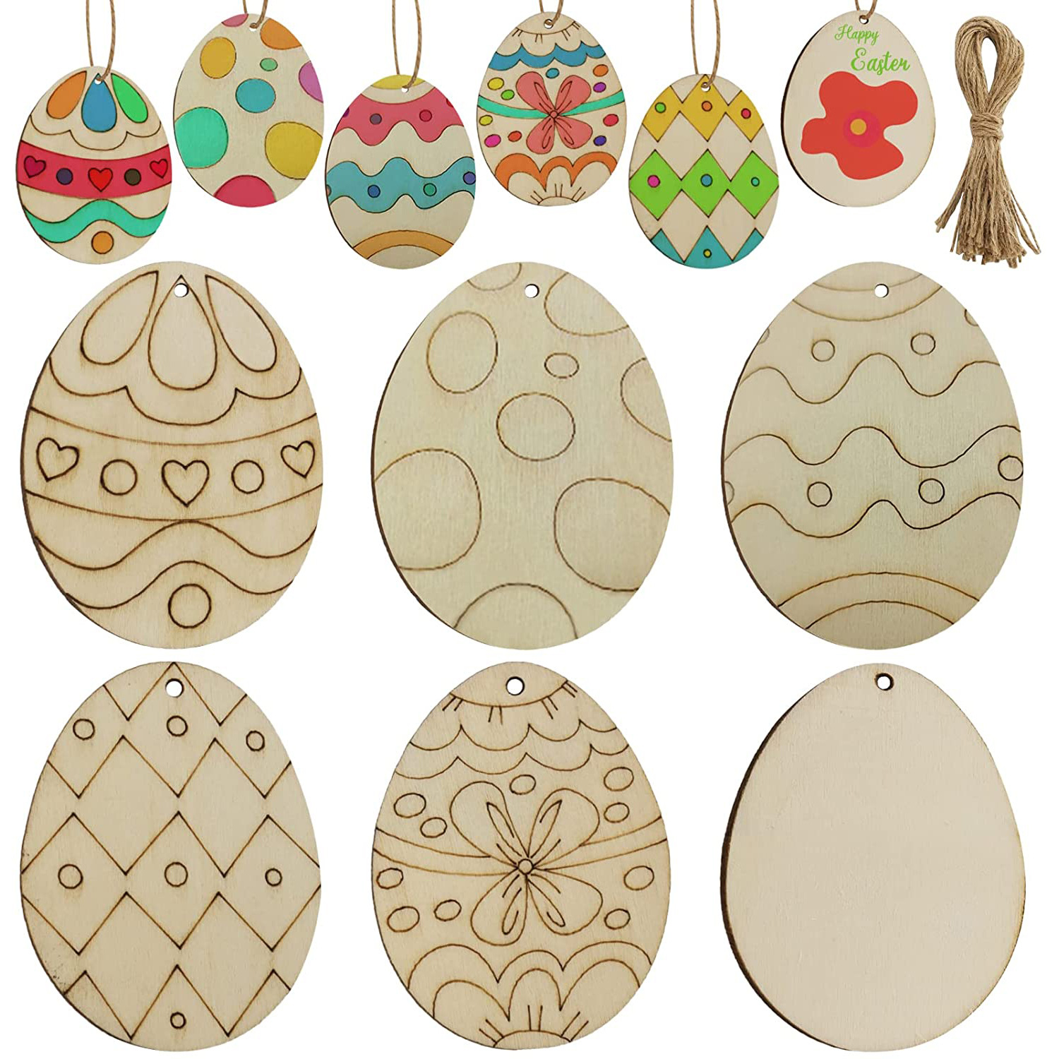 复活节木蛋挂饰 复活节DIY木片 工艺品 派对用品 家庭工艺品装饰